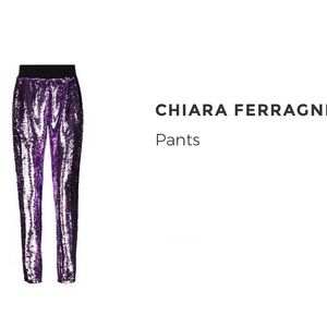 Chiara Ferragni Iridescent Purple Sequin Pants with Black Waistband